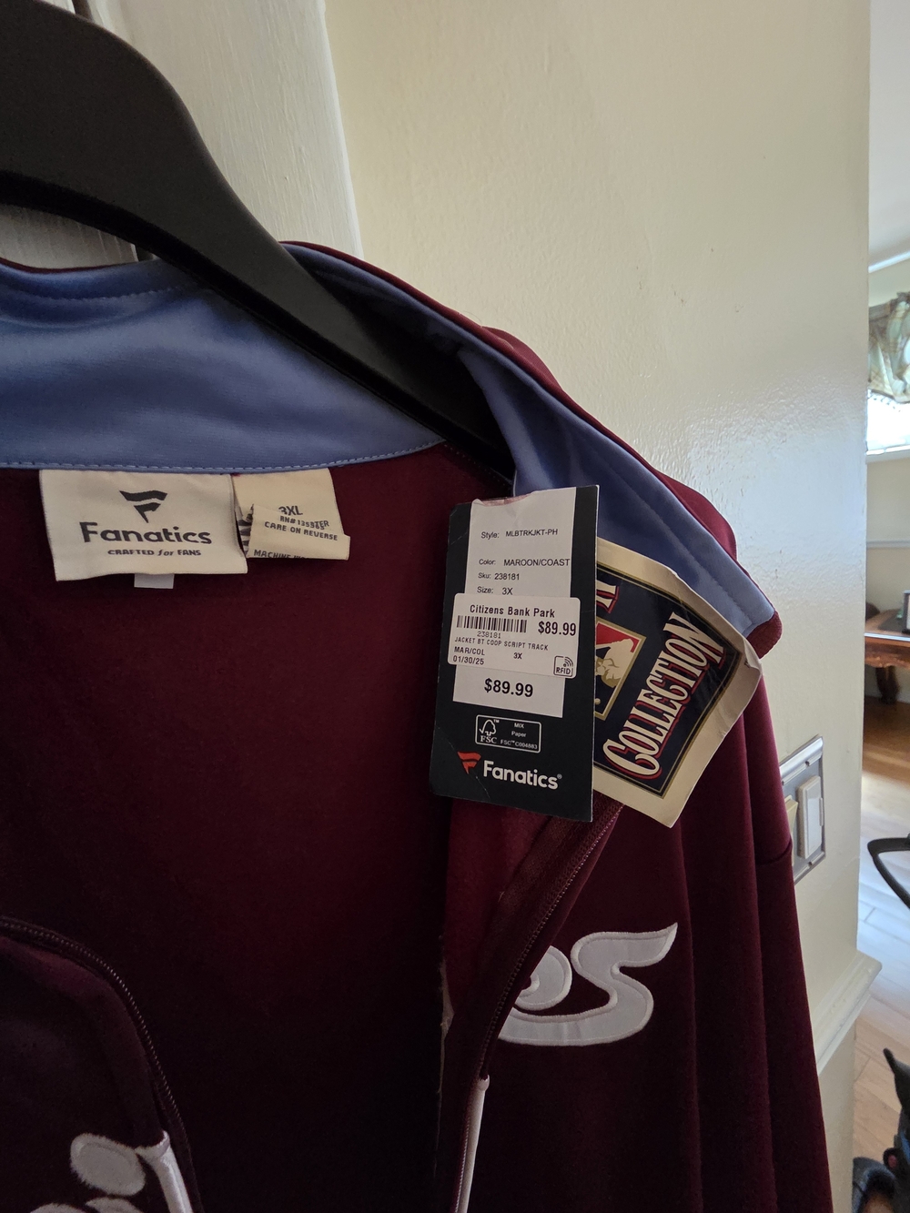 Fanatics Maroon Jacket with Light Blue Trim